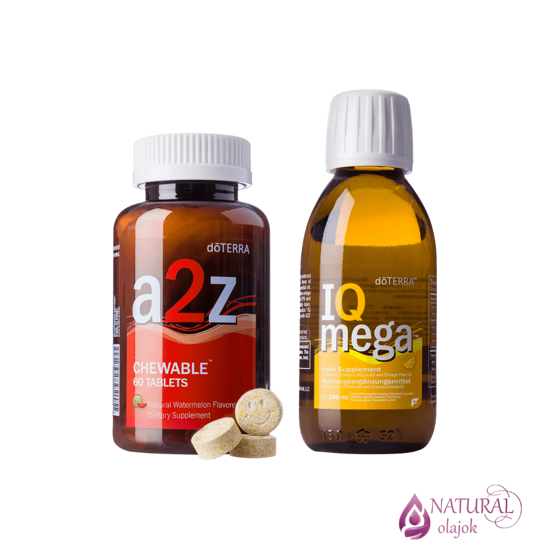 A2Z Chewable™ rágótabletta és IQ Mega™ folyékony omega-3 táplálékkiegészítő csomag